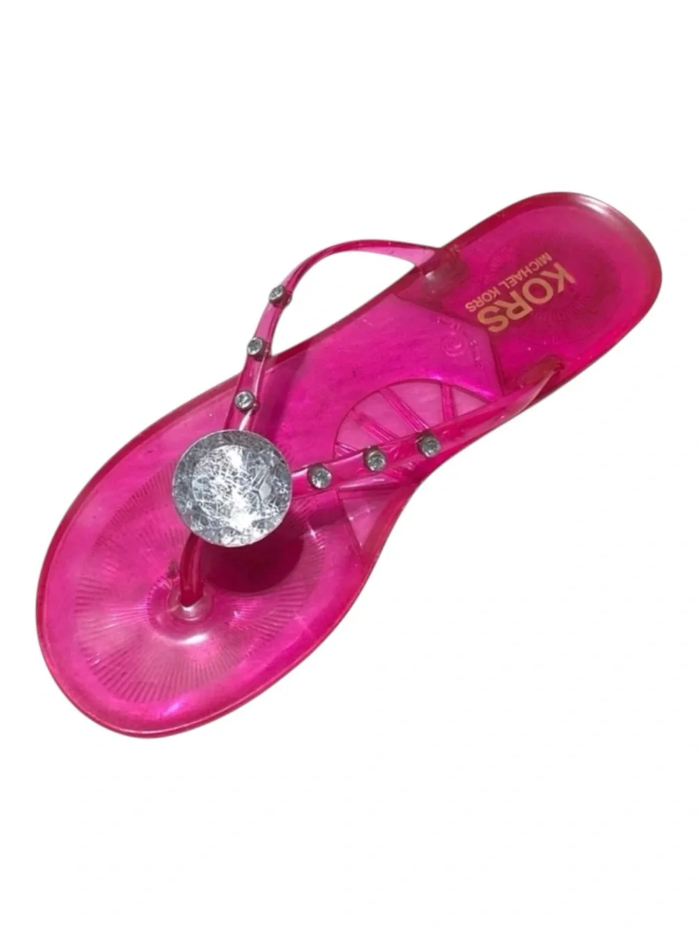 Michael Kors 𖦹 Crystal Jelly Thong Flat Sandal 𖦹 Clear Hot Pink 𖦹 2M Big Girl